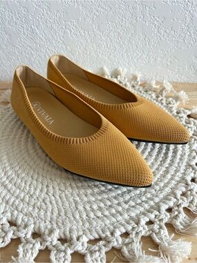 Vivaia Golden Ginger Yellow Pointed Toe Ballet Flats